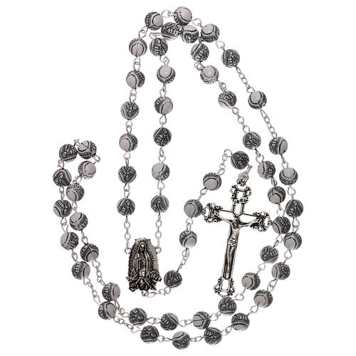 White pearl rosary with black drawing of the Virgin 5 mm 4