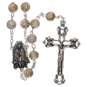 White pearl rosary with gold drawing of the Virgin 5 mm