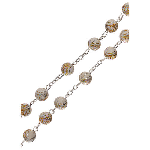 White pearl rosary with gold drawing of the Virgin 5 mm 3
