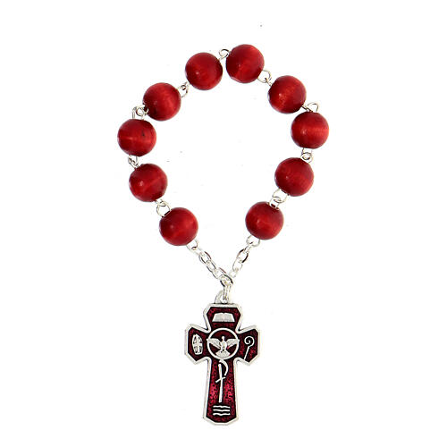 Red decade rosary in jar cork top Communion 3