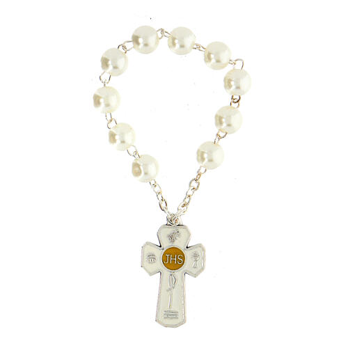 Zehner Rosenkranz, weiße Perlen, Glasdose, Erstkommunion 3