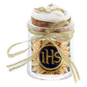 White single decade rosary in a glass jar, Holy Communion