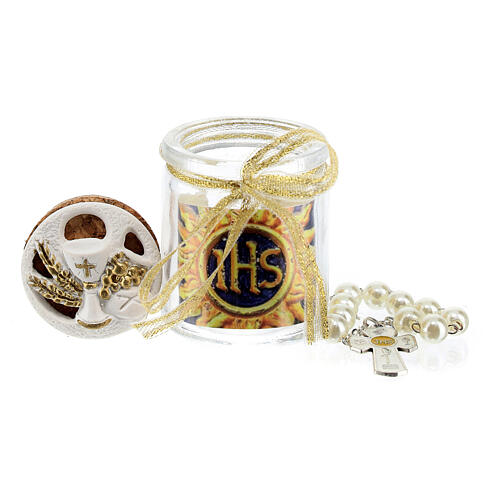 White single decade rosary in a glass jar, Holy Communion 2