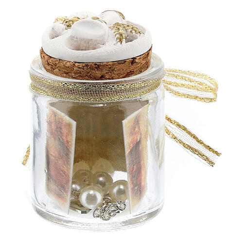 White single decade rosary in a glass jar, Holy Communion 4