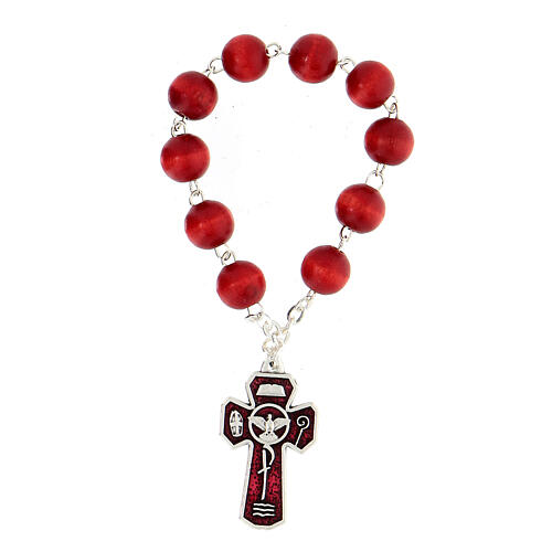 Red single decade rosary in a glass jar, Confirmation 3