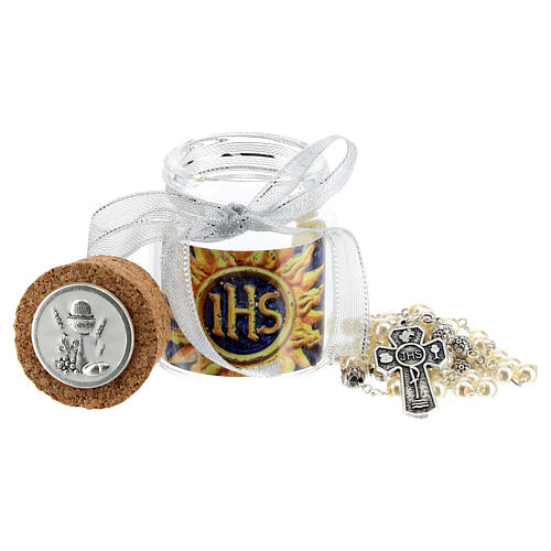White rosary in a glass jar, Holy Communion 2