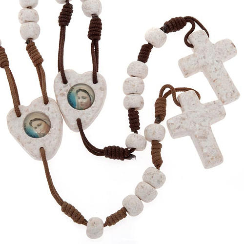 Medjugorje rosary heart-shaped centerpiece in white stone 1