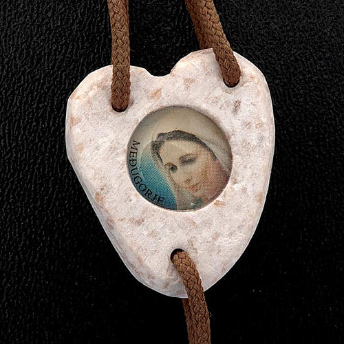 Medjugorje rosary heart-shaped centerpiece in white stone 2