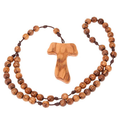 Olive wood rosary with Tau Assisi 3