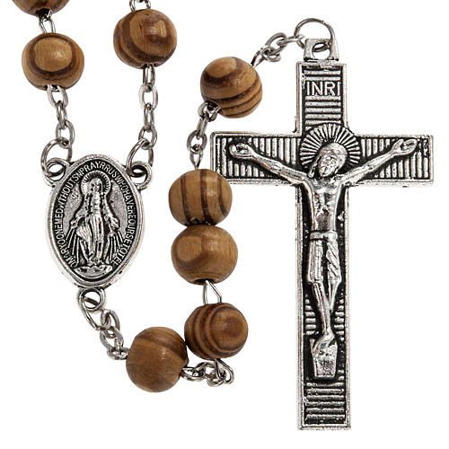 Rosary in olive wood with Roman Basilicas medal 8mm 1
