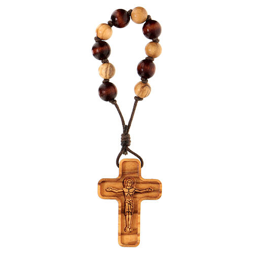 Single decade rosary in Assisi wood with cross 4x3 cm 1
