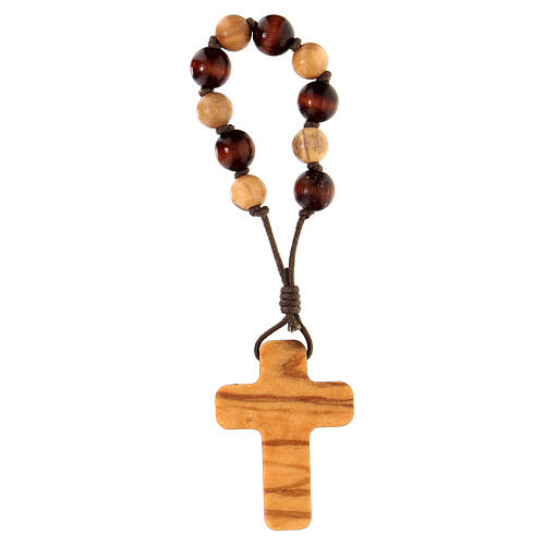 Single decade rosary in Assisi wood with cross 4x3 cm 2