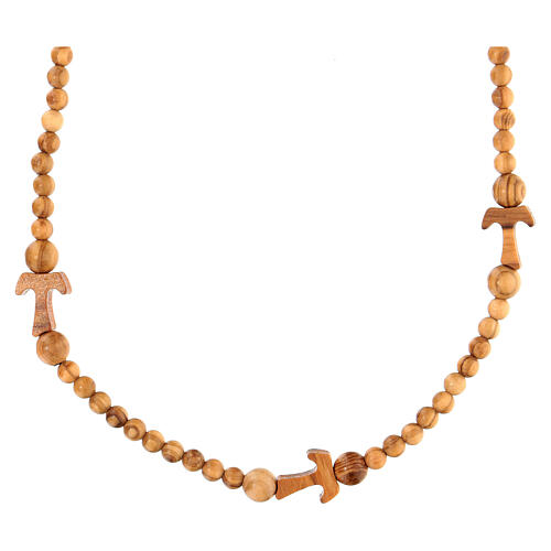 Rosary necklace of Assisi olivewood, 5 mm beads and tau crosses 1