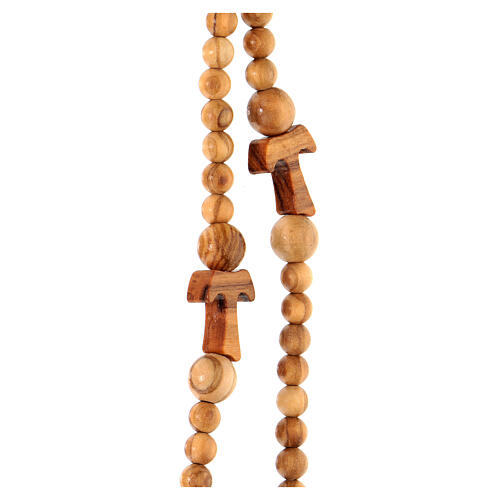 Rosary necklace of Assisi olivewood, 5 mm beads and tau crosses 2
