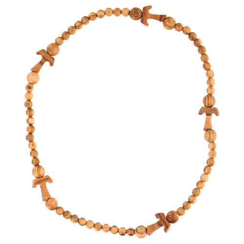 Rosary necklace of Assisi olivewood, 5 mm beads and tau crosses 3