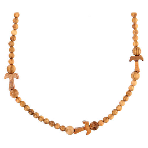 Collana rosario tau cinque decine grani 5 mm legno Assisi 1