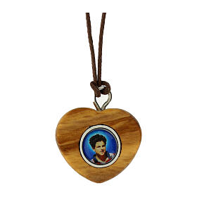 Heart-shaped pendant of Carlo Acutis, olivewood