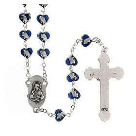Rosenkranz aus Metall mit Perlen in Herzform und dem Motiv der Maria blau, 7 mm