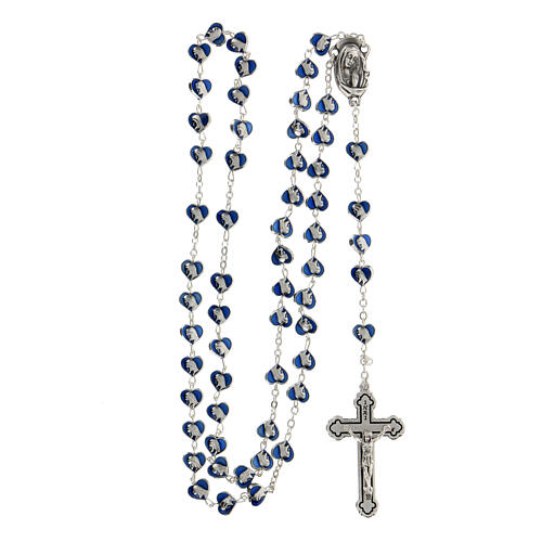 Rosenkranz aus Metall mit Perlen in Herzform und dem Motiv der Maria blau, 7 mm 4