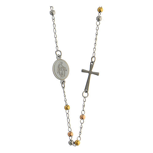 316L steel rosary necklace with two-tone beads 2 mm circumference 45 cm 1