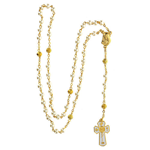 Golden Communion rosary with glass beads 5 mm 3