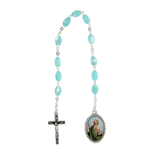 Metallic devotional rosary of Saint Jude Thaddaeus, 30 cm, oval blue beads of 10x7 mm 1
