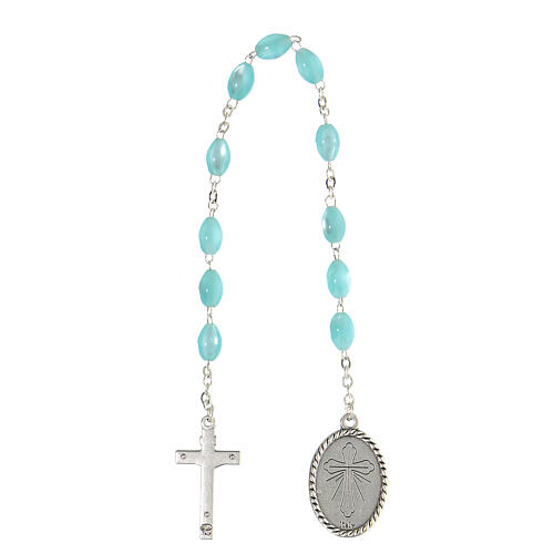 Metallic devotional rosary of Saint Jude Thaddaeus, 30 cm, oval blue beads of 10x7 mm 2