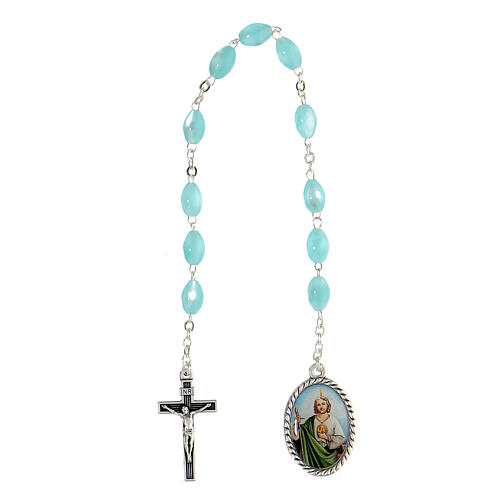St Jude rosary 30 cm oval turquoise beads metal 10x7 mm 1
