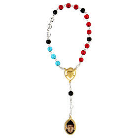 Metallic rosary of Saint Charbel with red, blue and clear glass beads of 5 mm