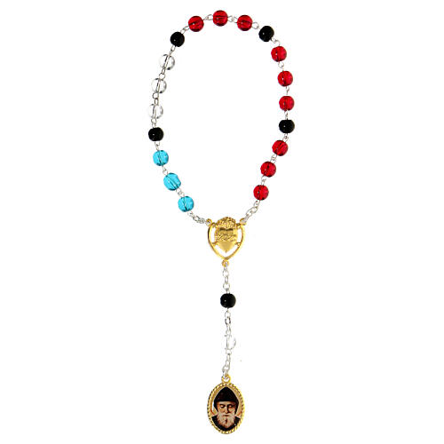Metallic rosary of Saint Charbel with red, blue and clear glass beads of 5 mm 1