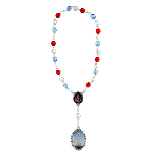 Rosenkranz Pater Ave Gloria, Metall, azurblaue, rote, transparente Perlen 7 mm 1