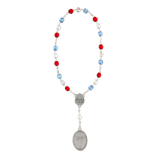 Rosenkranz Pater Ave Gloria, Metall, azurblaue, rote, transparente Perlen 7 mm 2