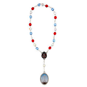 Rosario Pater Ave Gloria metal granos azules transparentes rojos 7 mm