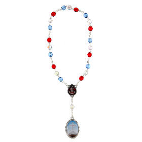 Rosary Pater Ave Gloria metal blue transparent red beads 7 mm