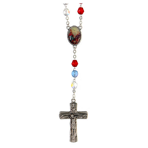 Rosenkranz Heiligste Dreifaltigkeit, Kruzifix, azurblaue, rote und transparente Perlen 7 mm 1