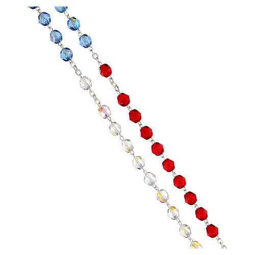 Rosenkranz Heiligste Dreifaltigkeit, Kruzifix, azurblaue, rote und transparente Perlen 7 mm 3
