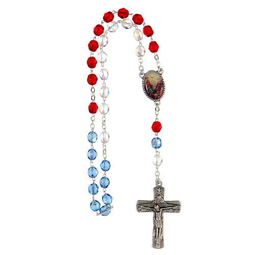 Rosenkranz Heiligste Dreifaltigkeit, Kruzifix, azurblaue, rote und transparente Perlen 7 mm 4