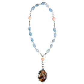 Metallic rosary of Saint Anne and Chiama Angeli, pink and blue beads of 7x10 mm