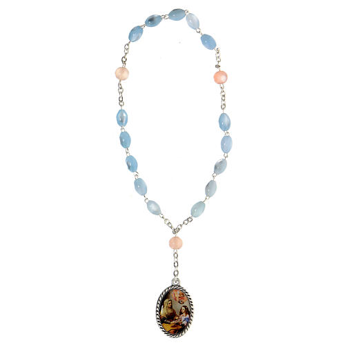 Metallic rosary of Saint Anne and Chiama Angeli, pink and blue beads of 7x10 mm 1