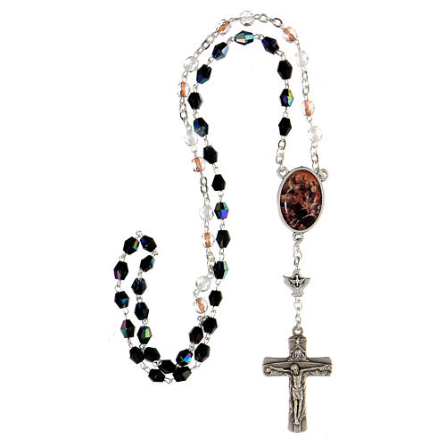 Chapelet 33 jours crucifix métal grains noirs et transparents 5 mm 4