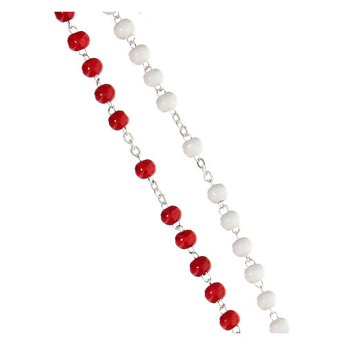 Rosenkranz der göttlichen Barmherzigkeit, aus Metall, mit weißen und roten Holzperlen 7 mm 3