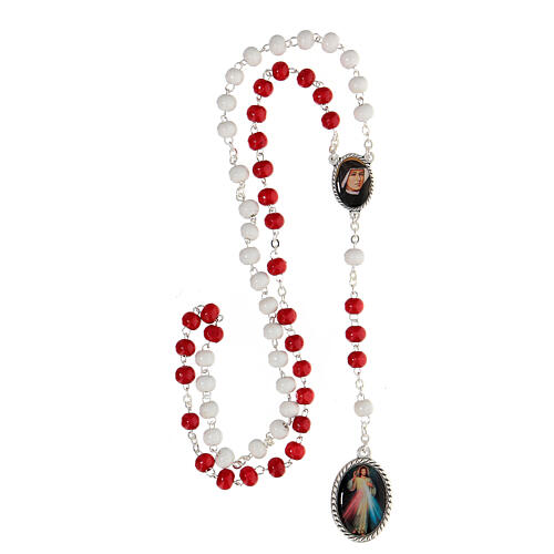 Rosary of Divine Mercy, metal and wood, white and red beads of 7 mm 4