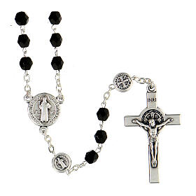 Rosenkranz zum Heiligen Benedikt, aus Metall, mit schwarzen Perlen 5 mm, Umfang 55 cm