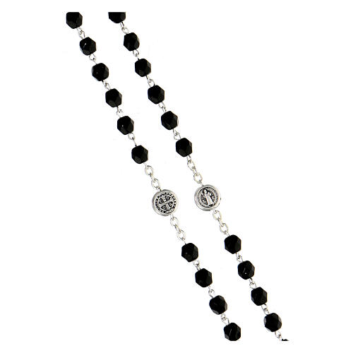 Rosenkranz zum Heiligen Benedikt, aus Metall, mit schwarzen Perlen 5 mm, Umfang 55 cm 3