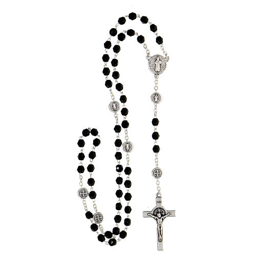 Rosenkranz zum Heiligen Benedikt, aus Metall, mit schwarzen Perlen 5 mm, Umfang 55 cm 4