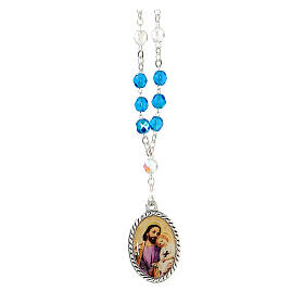 Rosenkranz zum Heiligen Joseph, aus Metall, mit transparenten und blauen Plastikperlen von 6 mm