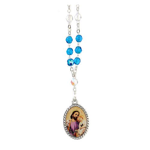 Rosenkranz zum Heiligen Joseph, aus Metall, mit transparenten und blauen Plastikperlen von 6 mm 1