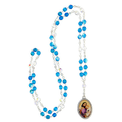 Rosary of Saint Joseph, metal and plastic, clear and blue beads of 6 mm 4