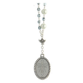 Rosenkranz von der Madonna der Stille, aus Metall, mit weißen und blauen Plastikperlen von 5 und 7 mm