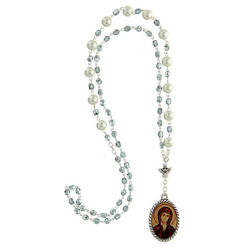 Rosenkranz von der Madonna der Stille, aus Metall, mit weißen und blauen Plastikperlen von 5 und 7 mm 4